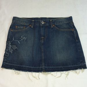 Lucky Brand Mini Skirt Denim Unhemmed Flower Embro